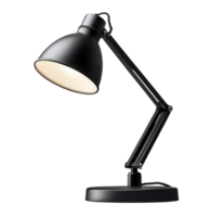 Adjustable black desk lamp illuminating a workspace with a modern design and sleek finish png