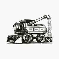 Classic Hand Drawn Combine Harvester Illustration vector
