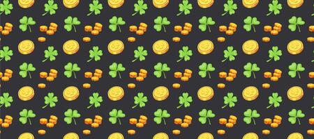 Seamless St. Patrick's Day pattern with clovers and gold coins vector