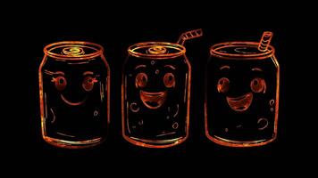 Neon frame effect, Soda Can - Symbolizes soft drinks or carbonated beverages on black background video