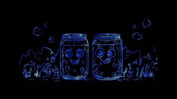 Neon frame effect, Soda Can - Symbolizes soft drinks or carbonated beverages on black background video