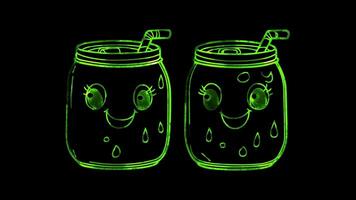 Neon frame effect, Soda Can - Symbolizes soft drinks or carbonated beverages on black background video