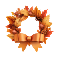 a wreath with leaves and acorns on a transparent background png