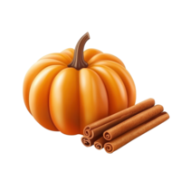 3D icon cartoon pumpkin and cinnamon on a transparent background png