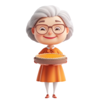 an old lady holding a pie on a transparent background png