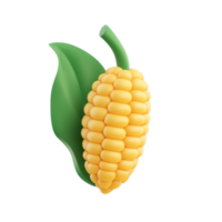 3D icon cartoon corn on a leaf icon on transparent background png