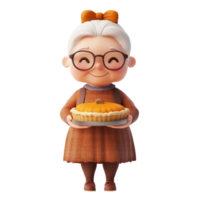 an old lady holding a pie on a transparent background png