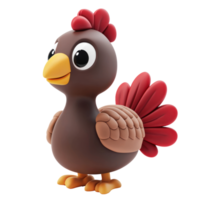a cartoon chicken with a red beak and brown feathers isolate on transparent background png