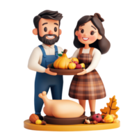 3D cartoon thanksgiving family isolate on white background png