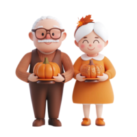 the Happy senior couple celebrating thanksgiving 3D icon cartoon minimalist isolate on transparent background png