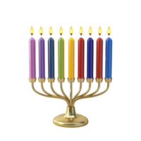 the Jewish Hanukkah Gold Menorah with colorful candles 3D icon cartoon minimalist isolate on transparent background png