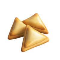 three triangular shaped pastries on a transparent background png