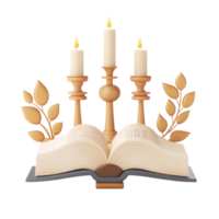 an open book with candles and leaves on it png