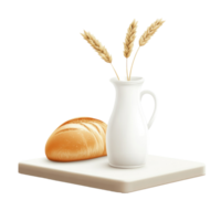 bread and wheat in a jug on a cutting board png