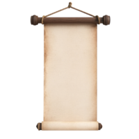 Old vertical paper scroll hanging isolate on transparent background png