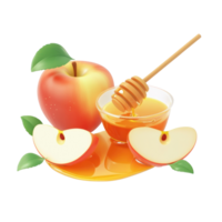 apple slices with honey 3D icon cartoon minimalist isolate on transparent background png