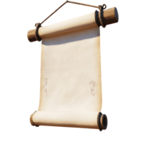 vertical paper scroll hanging 3D icon cartoon minimalist isolate on transparent background png