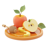 Apples with honey 3D icon clay style solid color isolate on transparent background png
