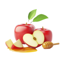 Apples and apple slices with honey isolate on transparent background png