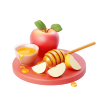 apple and honey on a plate with a spoon and a bowl of honey png