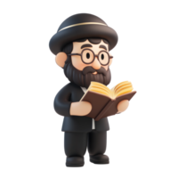 a cartoon rabbi reading a book on a transparent background png