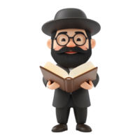 3d cartoon rabbi with beard and glasses reading book hd download png