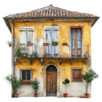 Mediterranean House front view full length isolate on transparency background png
