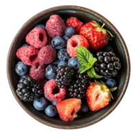 Fresh Mix berries in a bowl top view isolate on transparency background png