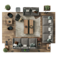 modern living room 3d top view full length isolate on transparency background png