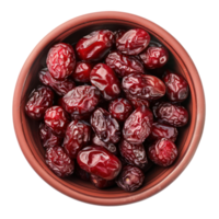 Dry red dates in a bowl top view isolate on transparency background png
