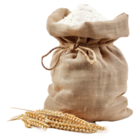Wheat flour in burlap sack bag isolate on transparency background png