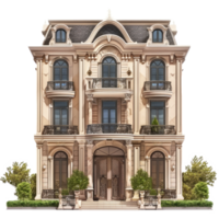 Mansion front view full length isolate on transparency background png