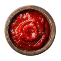 Tomato sauce on small wooden bowl top view isolate on transparency background png