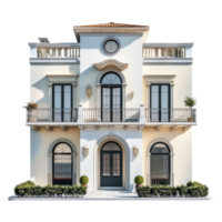 Mediterranean House front view full length isolate on transparency background png