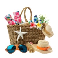 Beach bag with items isolate on transparency background png