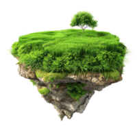floated Green grass island isolate on transparency background png