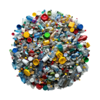 Pile of plastic trash bottle top view full length isolate on transparency background png