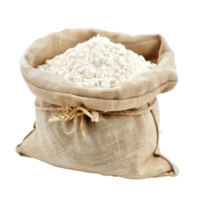 Wheat flour in burlap sack bag isolate on transparency background png
