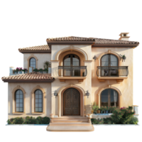 Mediterranean House front view full length isolate on transparency background png