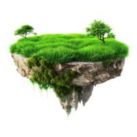 floated Green grass island isolate on transparency background png