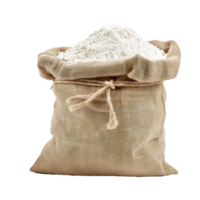 Wheat flour in burlap sack bag isolate on transparency background png