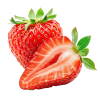Strawberry with a slice strawberry isolate on transparency background png