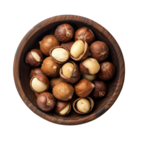 Macadamia Nuts in a bowl top view isolate on transparency background png