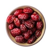 Dry red dates in a bowl top view isolate on transparency background png