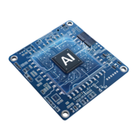 Technology Blue CPU computer microchips with AI in the center top view full length isolate on transparency background png