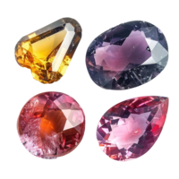 4 different shape of beautiful Gemstone stone front view isolate on transparency background png