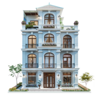 Townhouse front view full length isolate on transparency background png