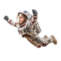 little girl in astronaut suit floating in the air isolate on transparency background png
