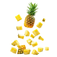 floated slices of pineapple falling isolate on transparency background png