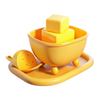 Yellow 3D Render of a Toy Wheelbarrow with Cubes png